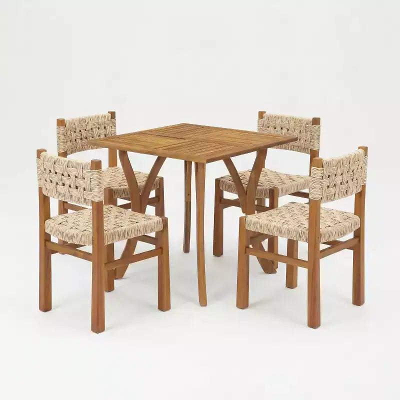 Ensemble de salle à manger 5 pièces en bois d'acacia Christopher Knight Home Ginni Farmhouse avec design à lattes et tissage en osier