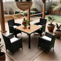GDFStudio Edie Modern Acacia Wood and Metal 5-Piece Outdoor Dining Table Set With 4 Chairs