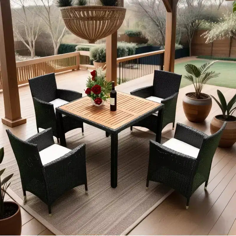 GDFStudio Edie Modern Acacia Wood and Metal 5-Piece Outdoor Dining Table Set With 4 Chairs