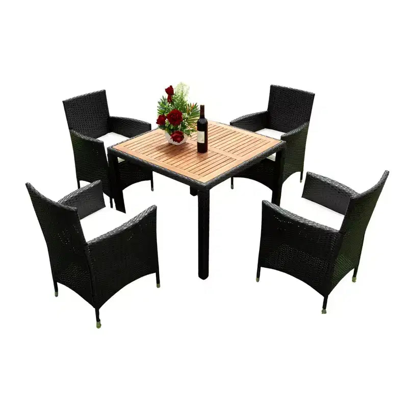 Ensemble de salle à manger d'extérieur 5 pièces GDFStudio Edie moderne en bois d'acacia et métal avec 4 chaises