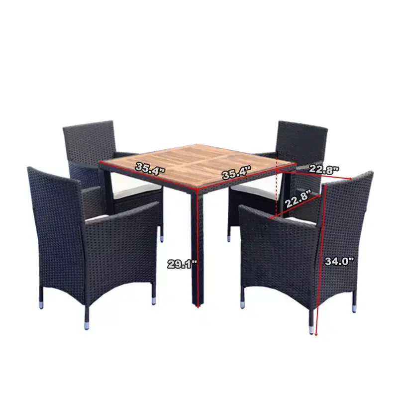 Ensemble de salle à manger d'extérieur 5 pièces GDFStudio Edie moderne en bois d'acacia et métal avec 4 chaises