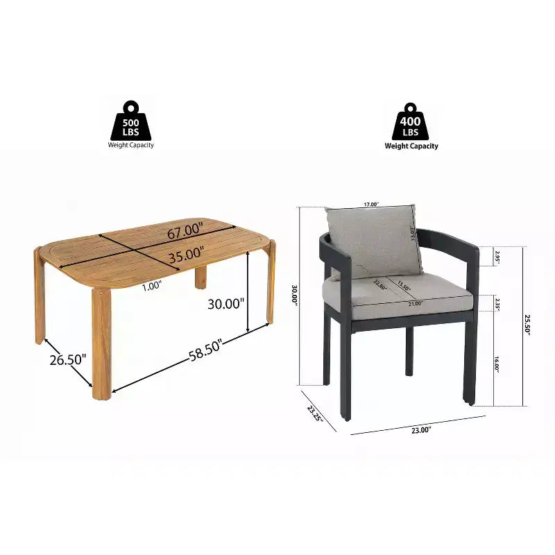 Christopher Knight Home Elko - Table à manger moderne 7 pièces d'extérieur en bois d'acacia à lattes avec chaises en aluminium et coussins