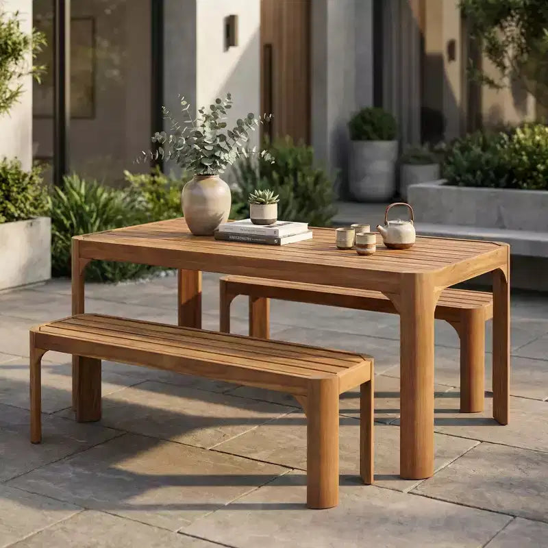 Christopher Knight Home Bao Modern 3 Piece Acacia Wood Patio Dining Set with Slatted Design