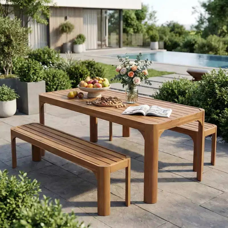Christopher Knight Home Bao Ensemble de salle à manger moderne 3 pièces en bois d'acacia pour patio avec design à lattes