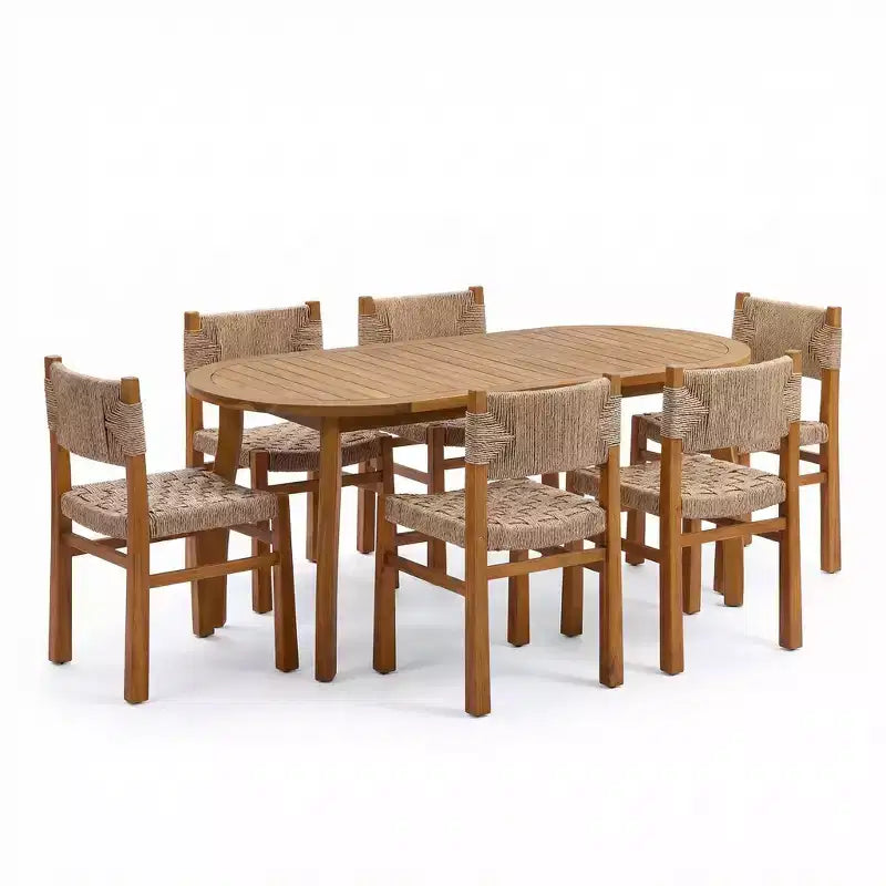 Christopher Knight Home Elian, ensemble de salle à manger d'extérieur 7 pièces en bois d'acacia et osier tissé, style ferme