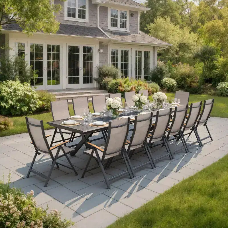 Crestlive Products 13PCS Patio Dining Set Aluminum X-Base Table and Reclining Chairs Designed for Gatherings