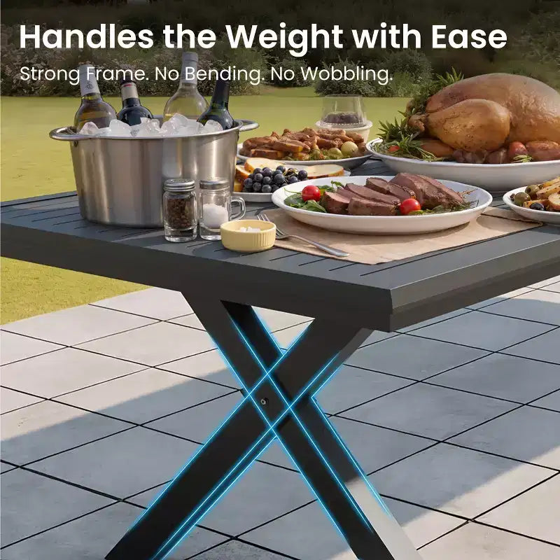 Ensemble de salle à manger d'extérieur 13 pièces Crestlive Products, table en aluminium à piètement en X et chaises inclinables conçues pour les réceptions