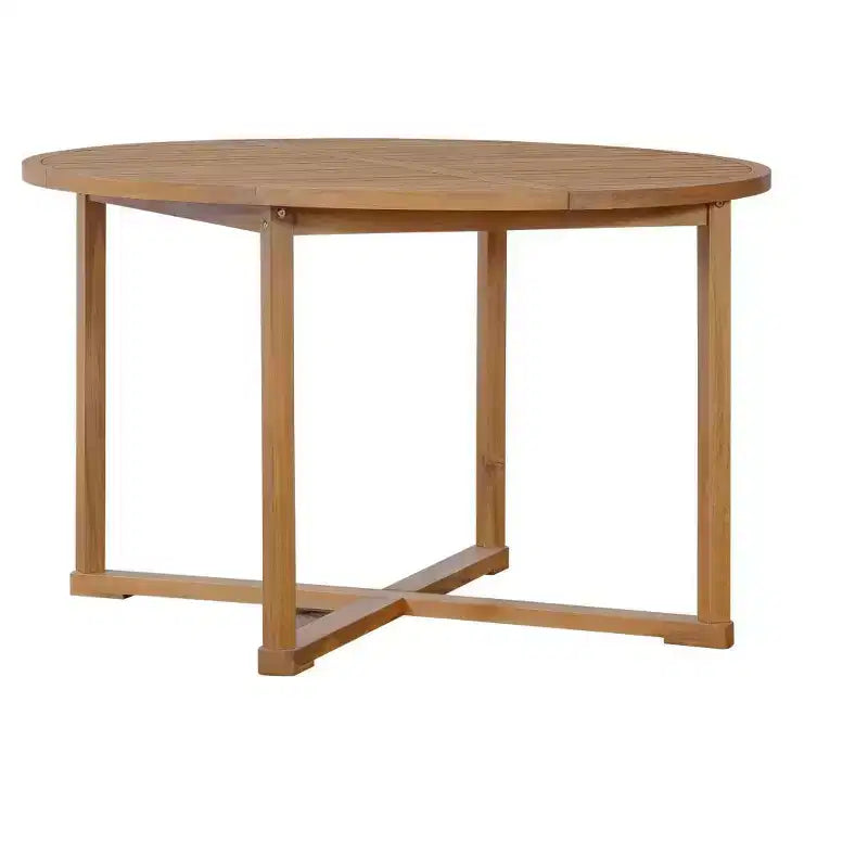 Ensemble de salle à manger d'extérieur 5 pièces en bois d'acacia pour 4, table ronde à lattes et 4 chaises, mobilier de jardin pour terrasse, bord de piscine - Panipeachy