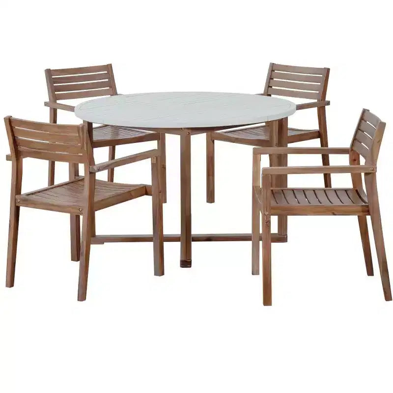 Ensemble de salle à manger d'extérieur 5 pièces en bois d'acacia pour 4, table ronde à lattes et 4 chaises, mobilier de jardin pour terrasse, bord de piscine - Panipeachy
