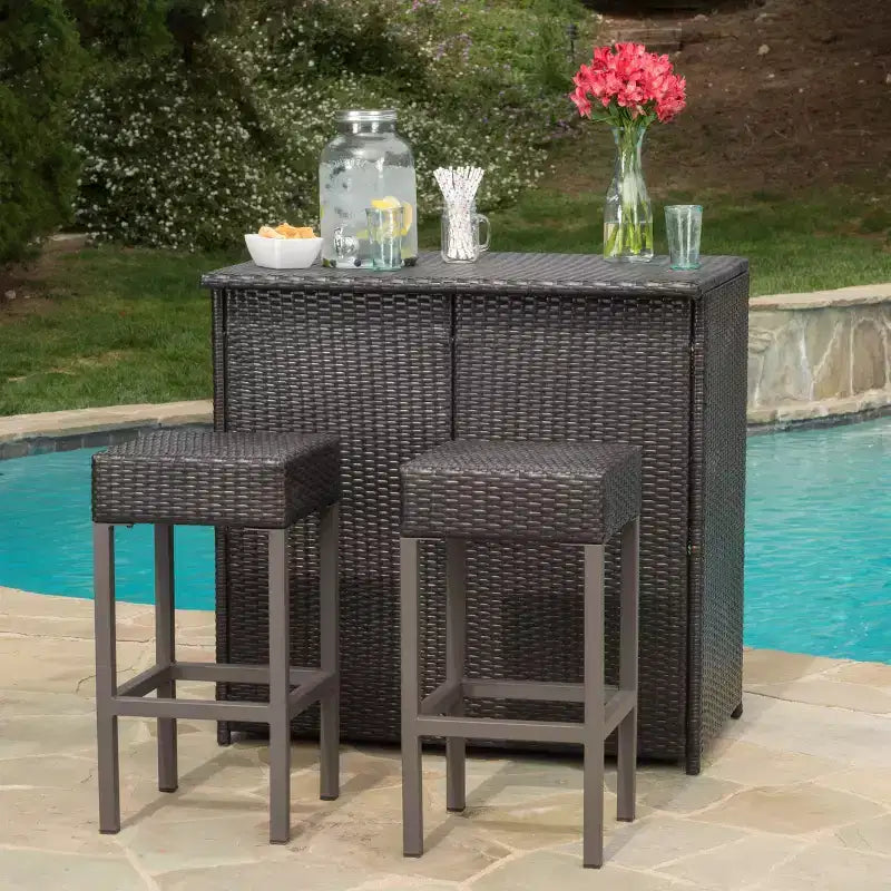 Christopher Knight Home Toronto 3 Piece Patio Traditional Rattan Bar Set