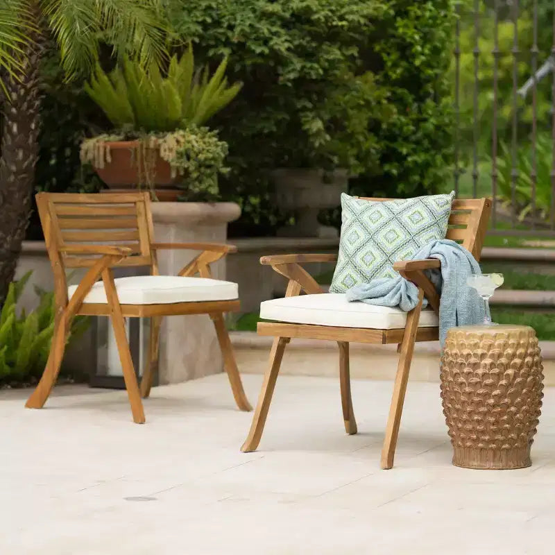 3 Pieces Outdoor Patio Dining Set, Hermosa KD Wood Table & Chairs with Cushions, Teak Finish