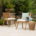 3 Pieces Outdoor Patio Dining Set, Hermosa KD Wood Table & Chairs with Cushions, Teak Finish
