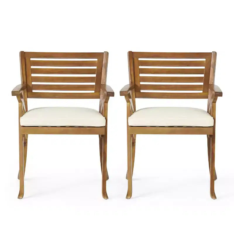 Ensemble de salle à manger d'extérieur 3 pièces, table et chaises Hermosa en bois KD avec coussins, finition teck