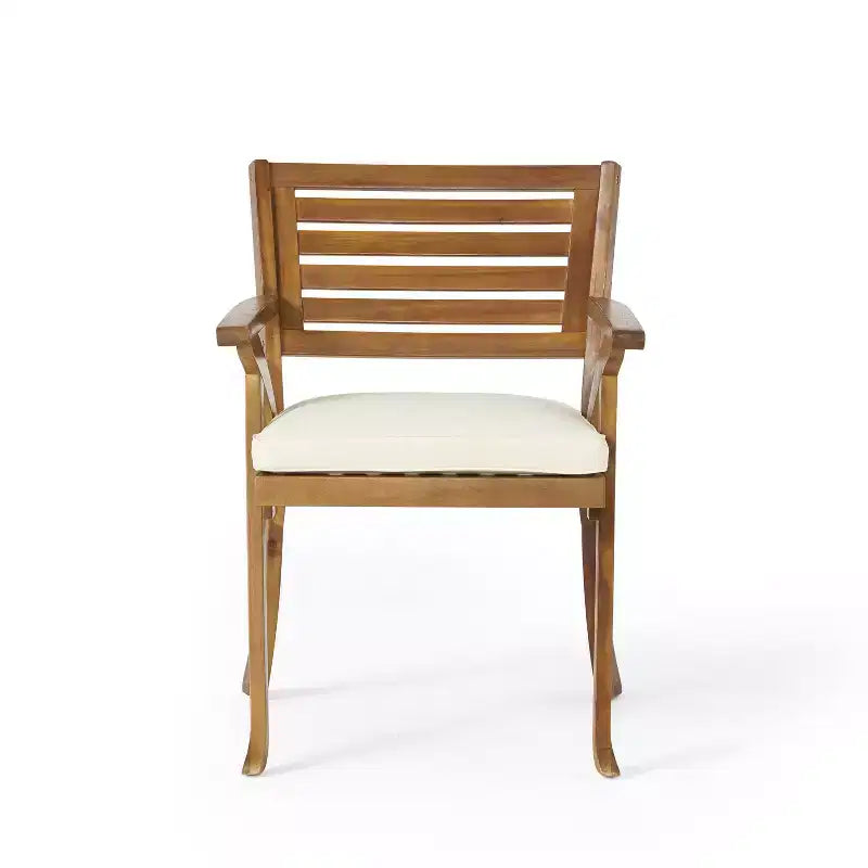 Ensemble de salle à manger d'extérieur 3 pièces, table et chaises Hermosa en bois KD avec coussins, finition teck
