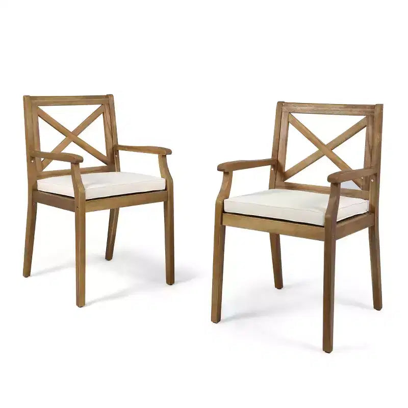 Ensemble de salle à manger d'extérieur 7 pièces en bois d'acacia avec 6 chaises rembourrées, ensemble de table à manger rectangulaire pour jardin, terrasse - Panipeachy