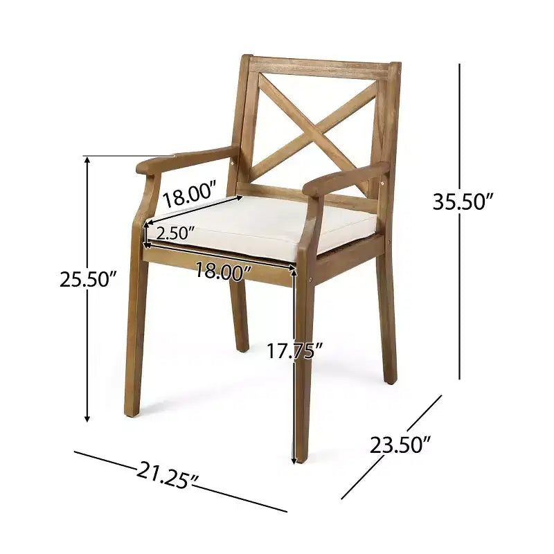 Ensemble de salle à manger d'extérieur 7 pièces en bois d'acacia avec 6 chaises rembourrées, ensemble de table à manger rectangulaire pour jardin, terrasse - Panipeachy