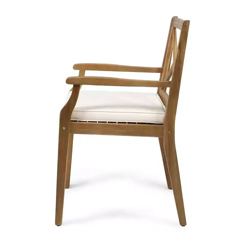 Ensemble de salle à manger d'extérieur 7 pièces en bois d'acacia avec 6 chaises rembourrées, ensemble de table à manger rectangulaire pour jardin, terrasse - Panipeachy
