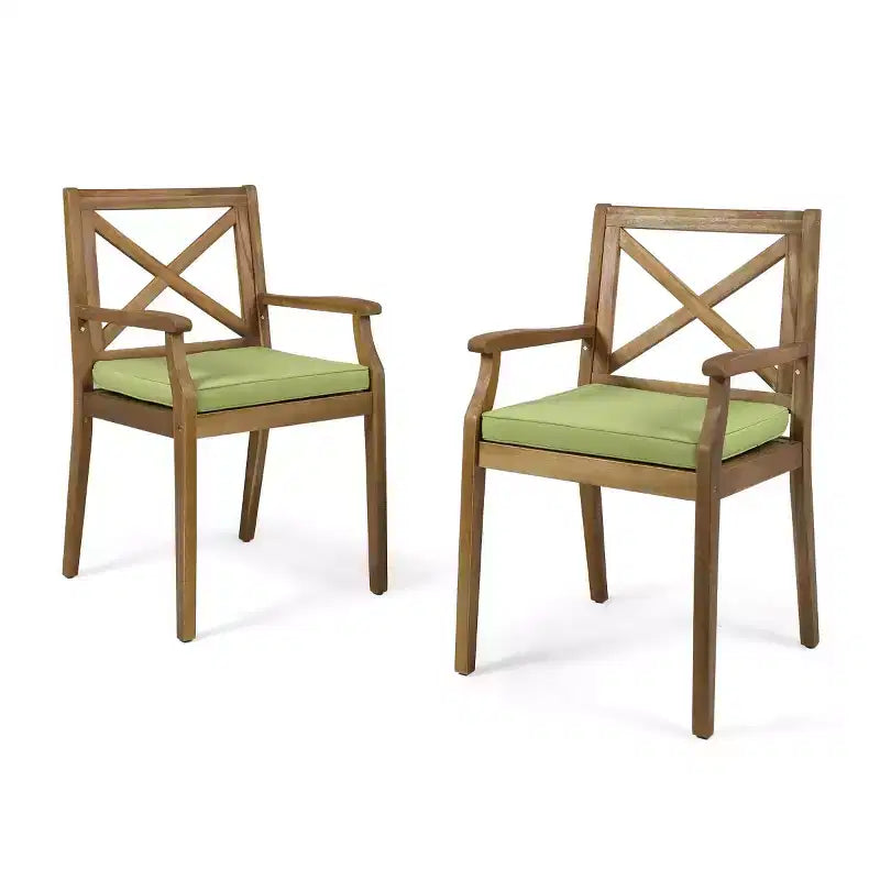 Ensemble de salle à manger d'extérieur 7 pièces en bois d'acacia avec 6 chaises rembourrées, ensemble de table à manger rectangulaire pour jardin, terrasse - Panipeachy