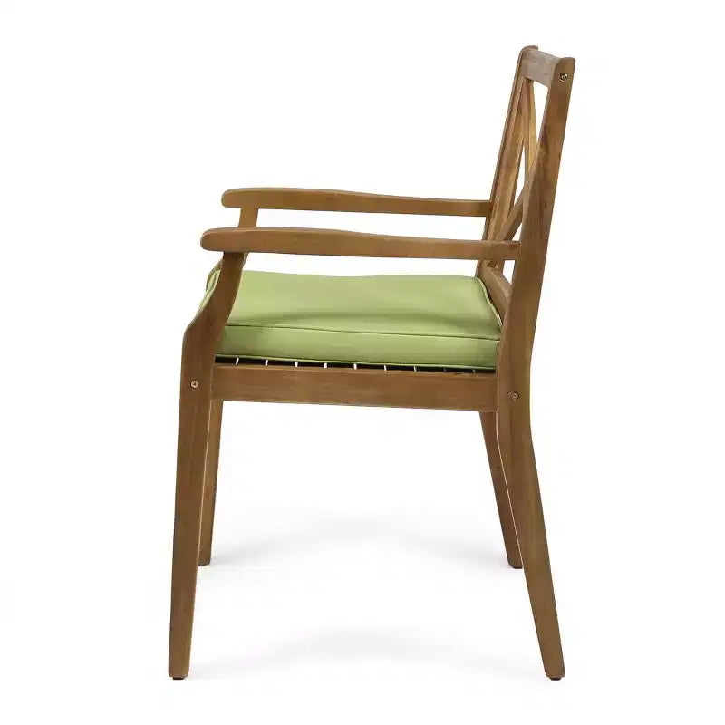 Ensemble de salle à manger d'extérieur 7 pièces en bois d'acacia avec 6 chaises rembourrées, ensemble de table à manger rectangulaire pour jardin, terrasse - Panipeachy