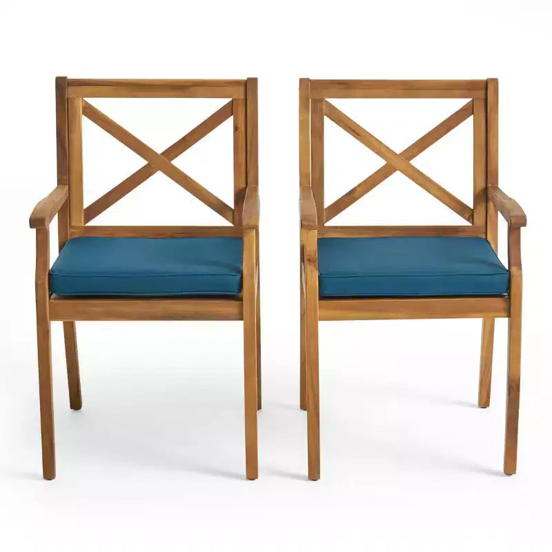 Ensemble de salle à manger d'extérieur 7 pièces en bois d'acacia avec 6 chaises rembourrées, ensemble de table à manger rectangulaire pour jardin, terrasse - Panipeachy