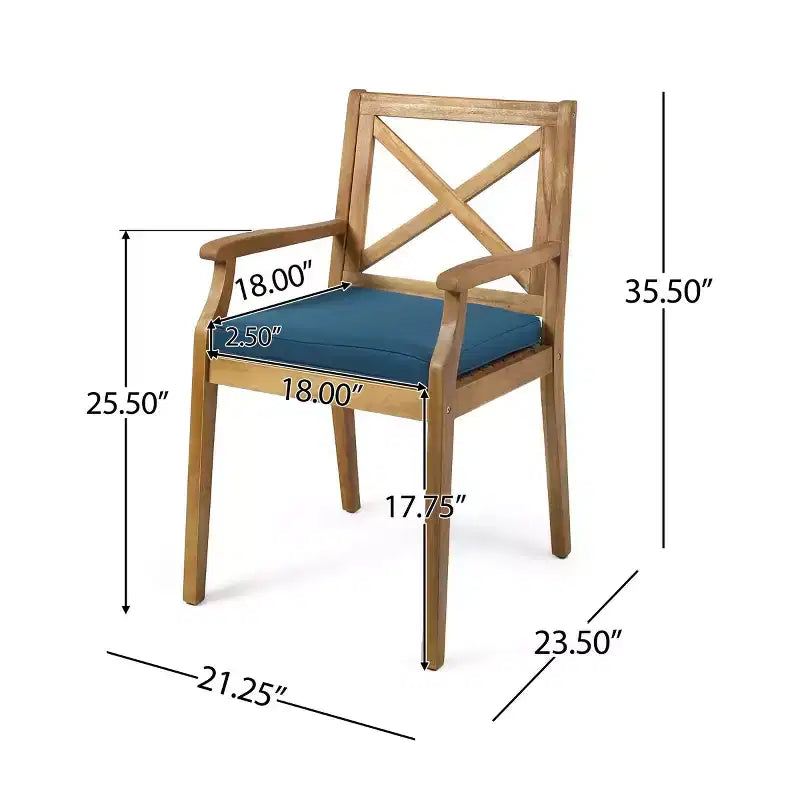 Ensemble de salle à manger d'extérieur 7 pièces en bois d'acacia avec 6 chaises rembourrées, ensemble de table à manger rectangulaire pour jardin, terrasse - Panipeachy