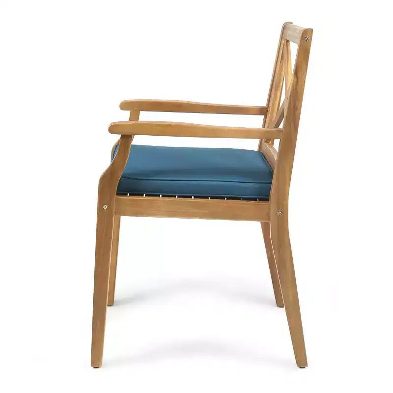 Ensemble de salle à manger d'extérieur 7 pièces en bois d'acacia avec 6 chaises rembourrées, ensemble de table à manger rectangulaire pour jardin, terrasse - Panipeachy