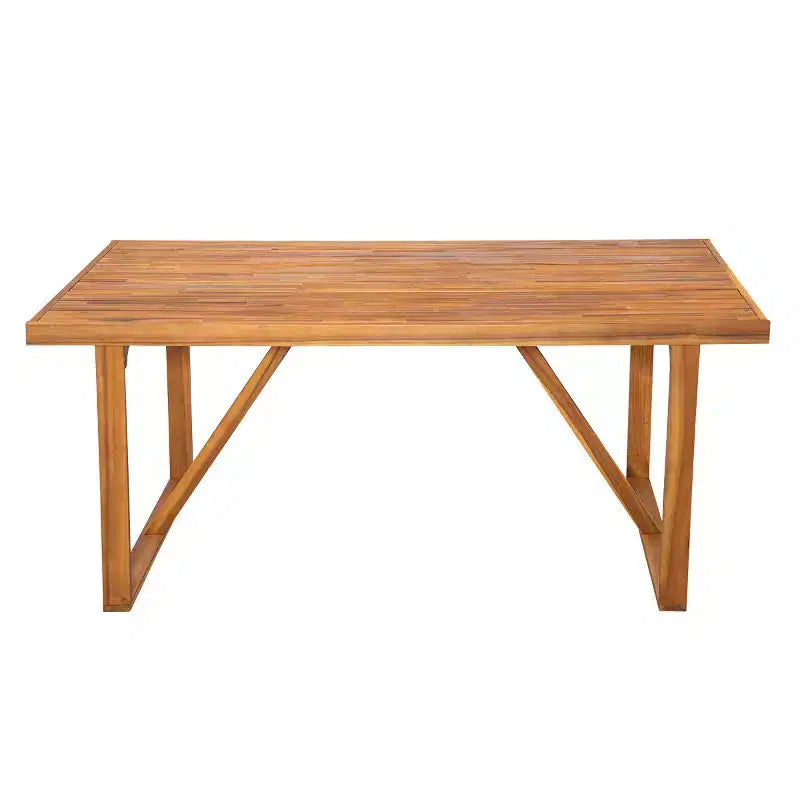 Ensemble de salle à manger d'extérieur 7 pièces en bois d'acacia avec 6 chaises rembourrées, ensemble de table à manger rectangulaire pour jardin, terrasse - Panipeachy