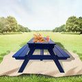Kids Wooden Picnic Table and Bench Set, Children's Outdoor Dining Table and Chairs, Blue Patio Table for Eating, Drawing, Crafts and Play