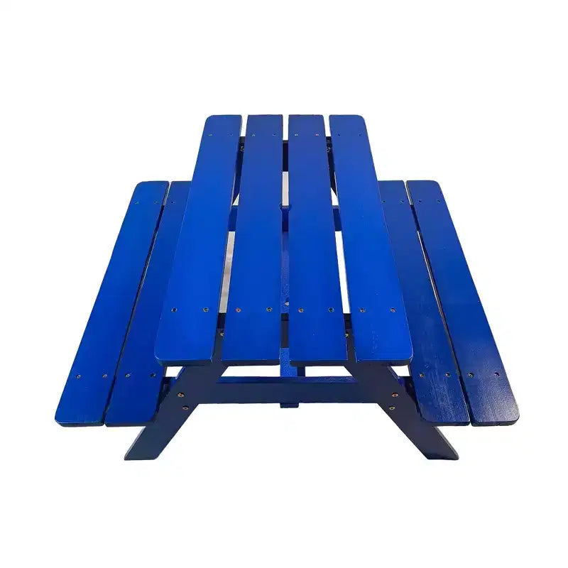 Ensemble de table et bancs de pique-nique en bois pour enfants, Table et chaises d'extérieur pour enfants, Table de patio bleue pour manger, dessiner, bricoler et jouer