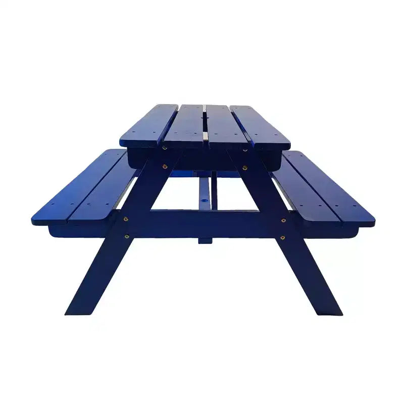 Ensemble de table et bancs de pique-nique en bois pour enfants, Table et chaises d'extérieur pour enfants, Table de patio bleue pour manger, dessiner, bricoler et jouer