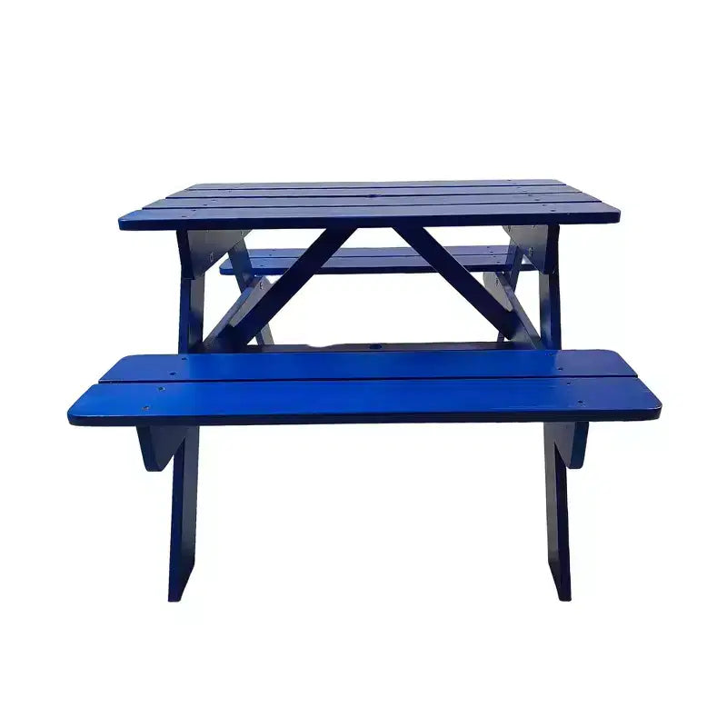 Ensemble de table et bancs de pique-nique en bois pour enfants, Table et chaises d'extérieur pour enfants, Table de patio bleue pour manger, dessiner, bricoler et jouer