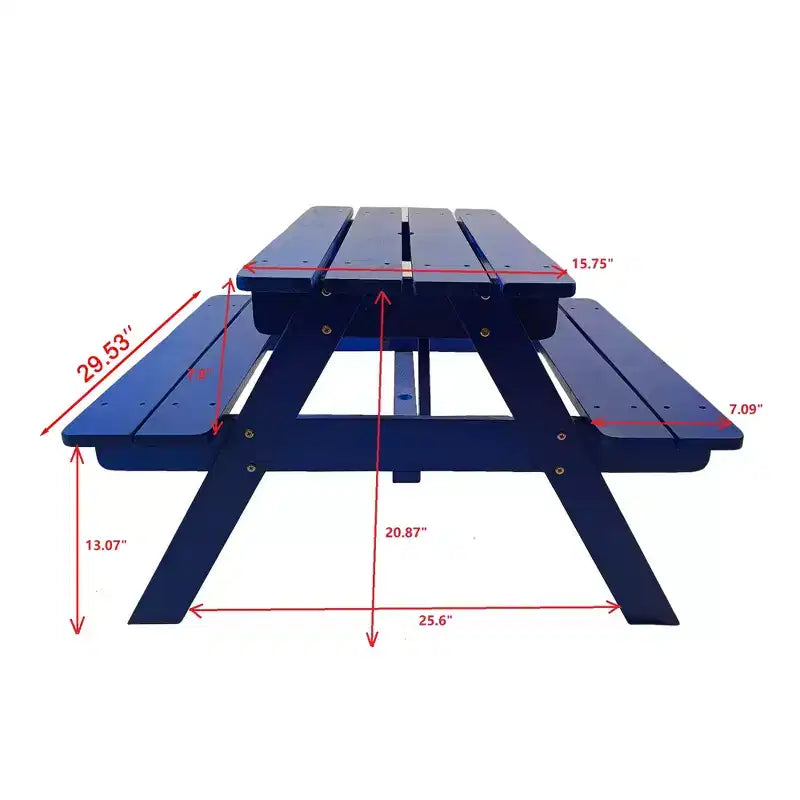 Ensemble de table et bancs de pique-nique en bois pour enfants, Table et chaises d'extérieur pour enfants, Table de patio bleue pour manger, dessiner, bricoler et jouer