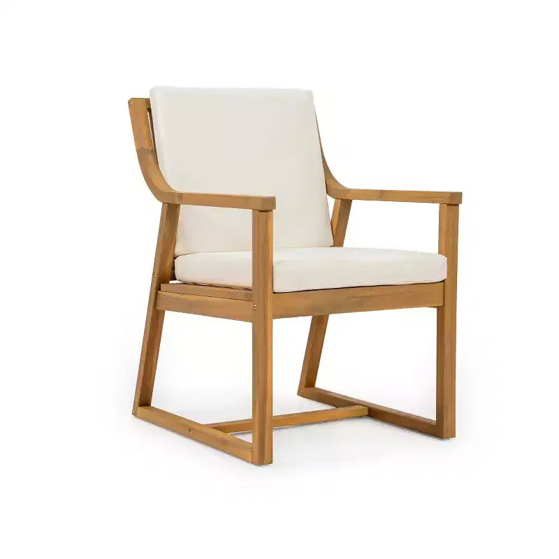 Ensemble de salle à manger de jardin en bois 7 pièces pour 6 personnes, table ronde avec trou pour parasol et chaises rembourrées pour le jardin ou l'arrière-cour - Panipeachy