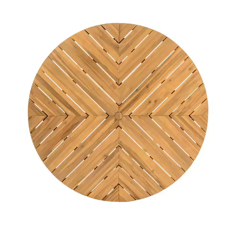 Ensemble de salle à manger de jardin en bois 7 pièces pour 6 personnes, table ronde avec trou pour parasol et chaises rembourrées pour le jardin ou l'arrière-cour - Panipeachy