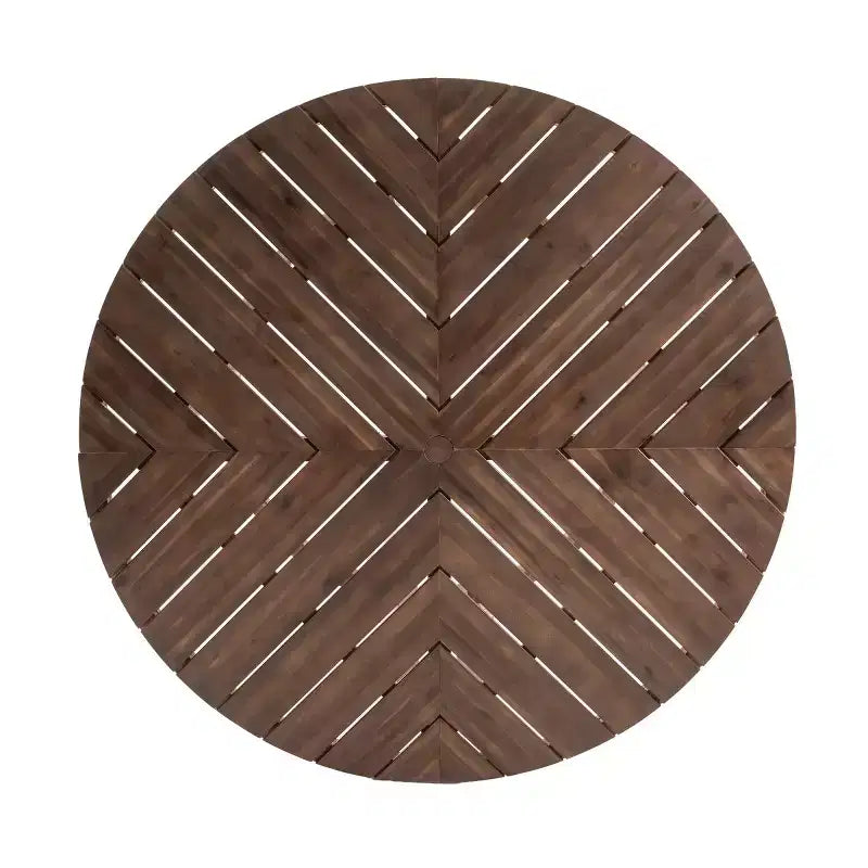 Ensemble de salle à manger de jardin en bois 7 pièces pour 6 personnes, table ronde avec trou pour parasol et chaises rembourrées pour le jardin ou l'arrière-cour - Panipeachy