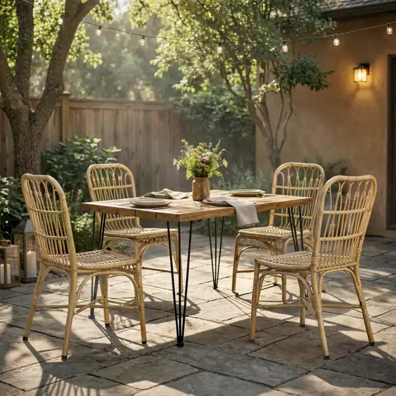 Christopher Knight Home Tracy Boho 5 Piece Patio Acacia Wood Rattan Dining Set