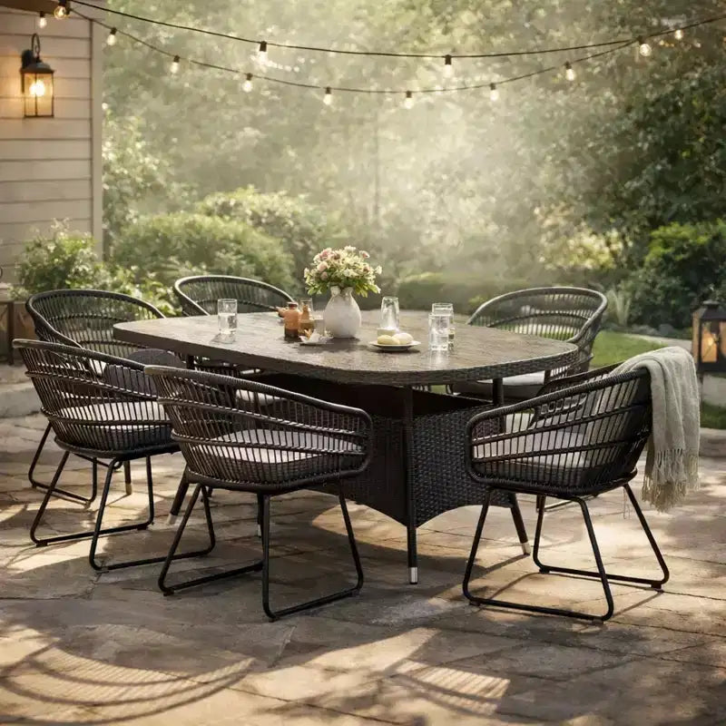 Christopher Knight Home Quinn Transitional 7 Piece Outdoor Iron Rattan Dining Set