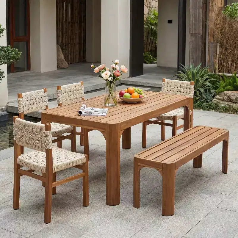 Christopher Knight Home Arman Modern 6 Piece Acacia Patio Dining Set with Wicker and Slatted Design