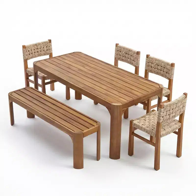 Christopher Knight Home Arman – Ensemble de salle à manger moderne 6 pièces en acacia pour patio avec osier et design à lattes