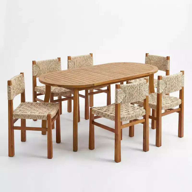 Christopher Knight Home Roya, ensemble de salle à manger d'extérieur moderne 7 pièces en acacia avec osier et design à lattes