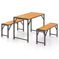 Gymax 3-Piece Outdoor Dining Set for 4 Featuring Wood Picnic Table & 2 Benches for Patios and Gardens