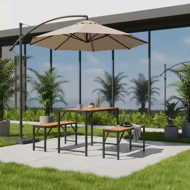 Ensemble de salle à manger d'extérieur Gymax 3 pièces pour 4 personnes avec table de pique-nique en bois et 2 bancs pour patios et jardins