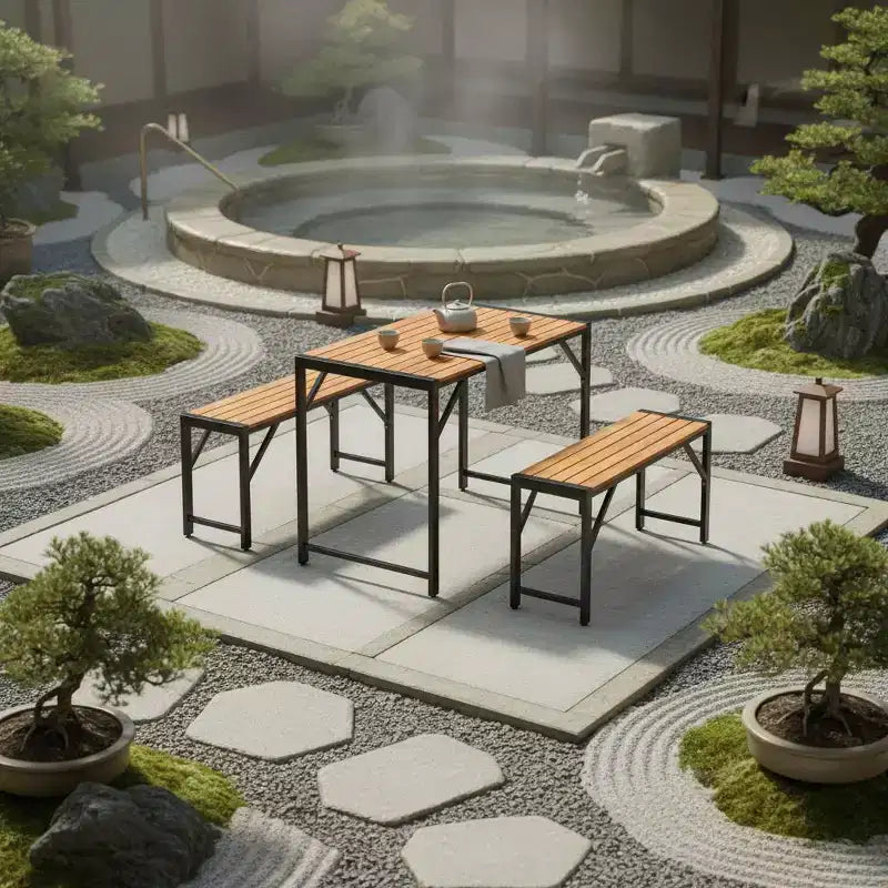 Ensemble de salle à manger d'extérieur Gymax 3 pièces pour 4 personnes avec table de pique-nique en bois et 2 bancs pour patios et jardins