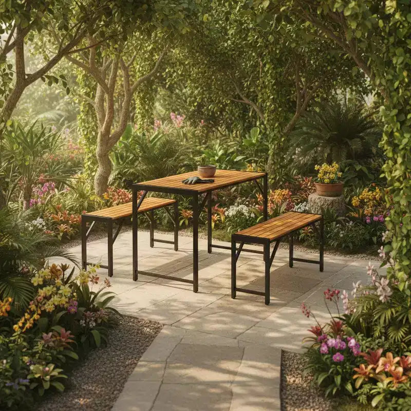 Ensemble de salle à manger d'extérieur Gymax 3 pièces pour 4 personnes avec table de pique-nique en bois et 2 bancs pour patios et jardins
