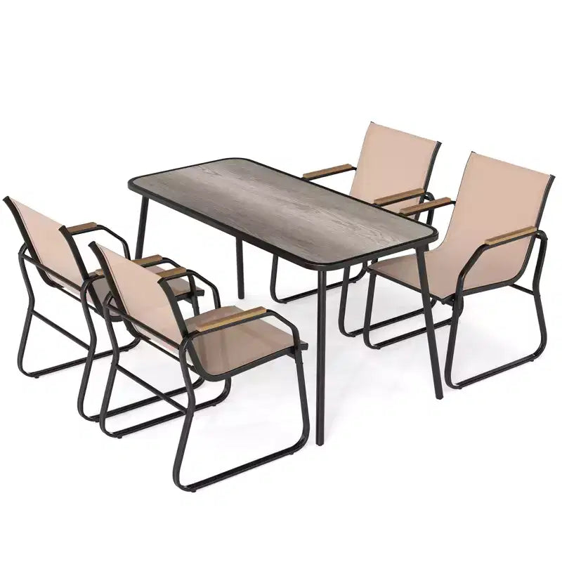 Gymax 5-Piece Patio Dining Set w/ Wood-Look Armrests Durable Metal Frame & DPC Tabletop