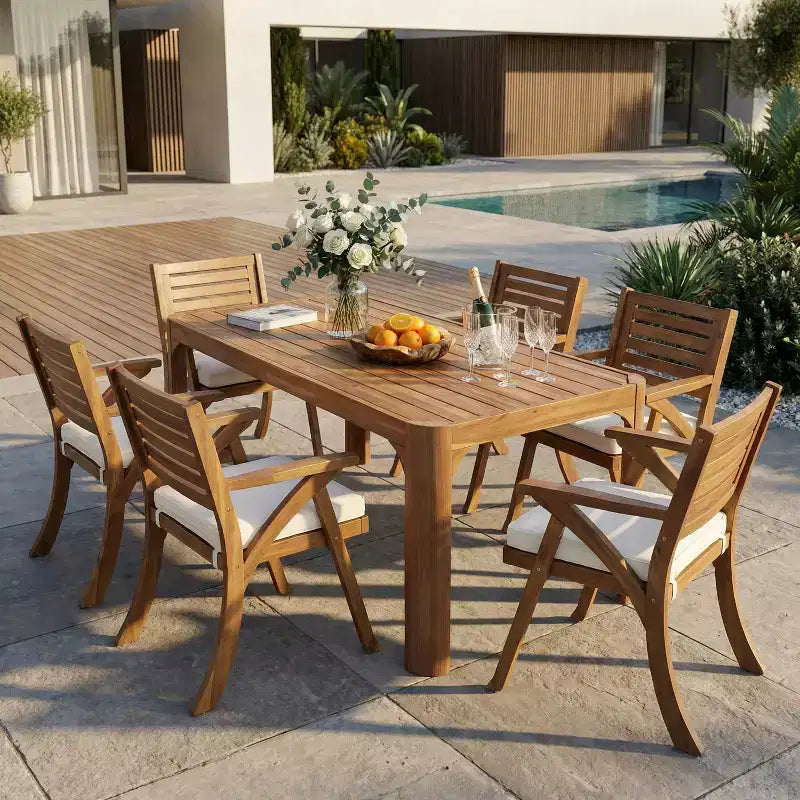 Christopher Knight Home Morgan 7 Piece Patio Rustic Acacia Wood Dining Set With Cushions