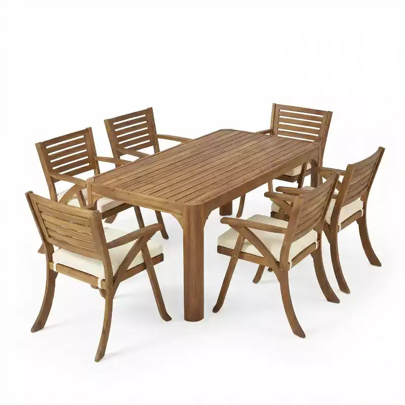 Christopher Knight Home Morgan Ensemble de salle à manger 7 pièces en bois d'acacia rustique avec coussins