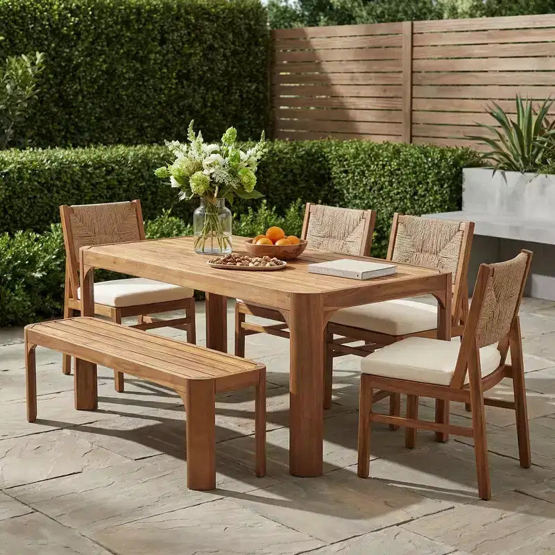 Christopher Knight Home Zayne 6 Piece Patio Rustic Acacia Wood Wicker Dining Set With Cushions