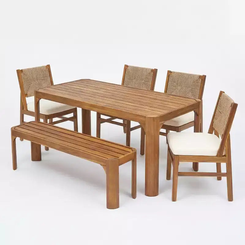 Christopher Knight Home Zayne Ensemble de salle à manger 6 pièces en bois d'acacia rustique et osier avec coussins