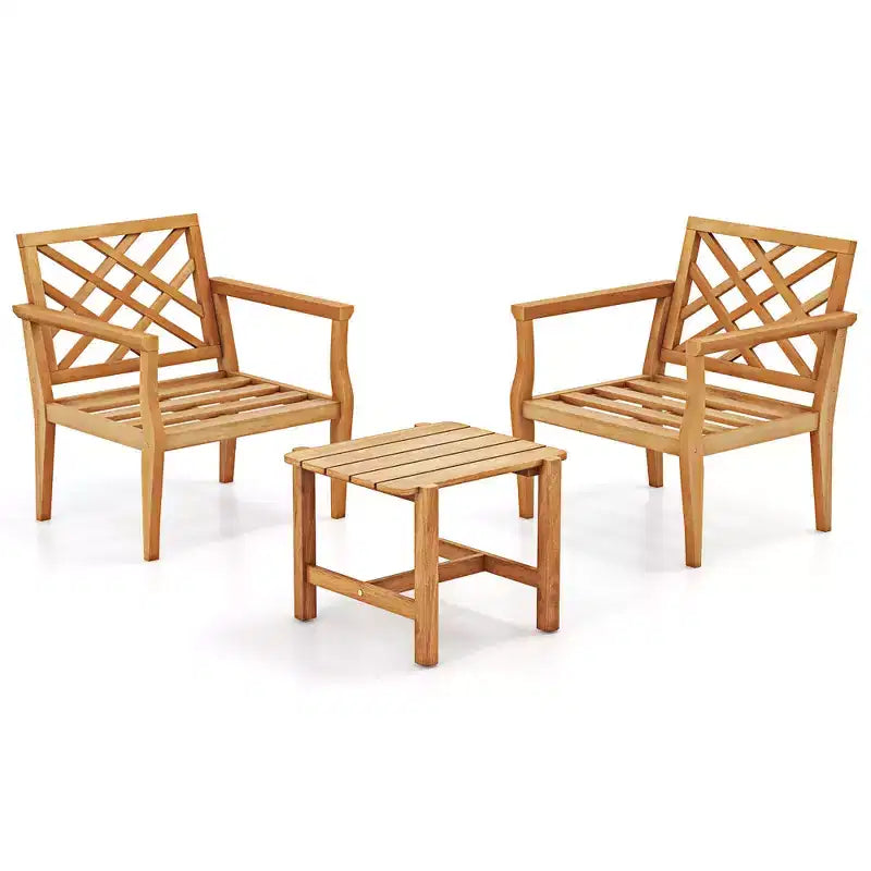 Costway 3PCS Patio Dining Set End Table & Chiars Set of 2 w/ Cozy Backrest Solid Legs